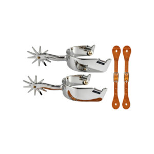 Western Cowboy Spurs, German Silver With 6-Hole Leather Spur