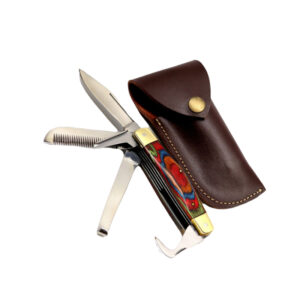 Folding Hoof Knife 5-Blade Multi Wooden Handle