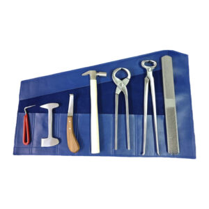 Farrier Tool Kit. 1-Pcs: Hoof Pick, 1-Pcs:Clinch Cutter, 1-Pcs: Hoof knife, 1-Pcs: Driving Hammer, 1-Pcs: Nail Cutter, 1-Pcs: Hoof Nipper 15", 1-Pcs: Hoof Rasp