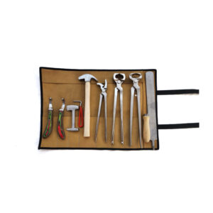 Farrier Tool Kit. 1-Pcs: Hoof Knife RH, 1-Pcs: Hoof Knife LH, 1-Pcs: Clinch Cutter, 1-Pcs: Farrier Nipper 14", 1-Pcs: Pull-Off 14", 1-Pcs: Nail Clincher, 1-Pcs: Hammer, 1-Pcs: Hoof Rasp, 1-Pcs: Hoof Pick