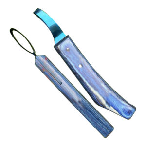 Loop Knife 50mm Tear Drop Titanium Blade, Blue Handle