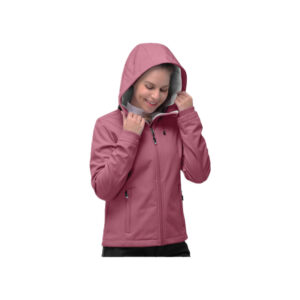 Women Full Zip Softshell Jacket Warm Pink With Hood, Full Zipper, 3 Side Pockets